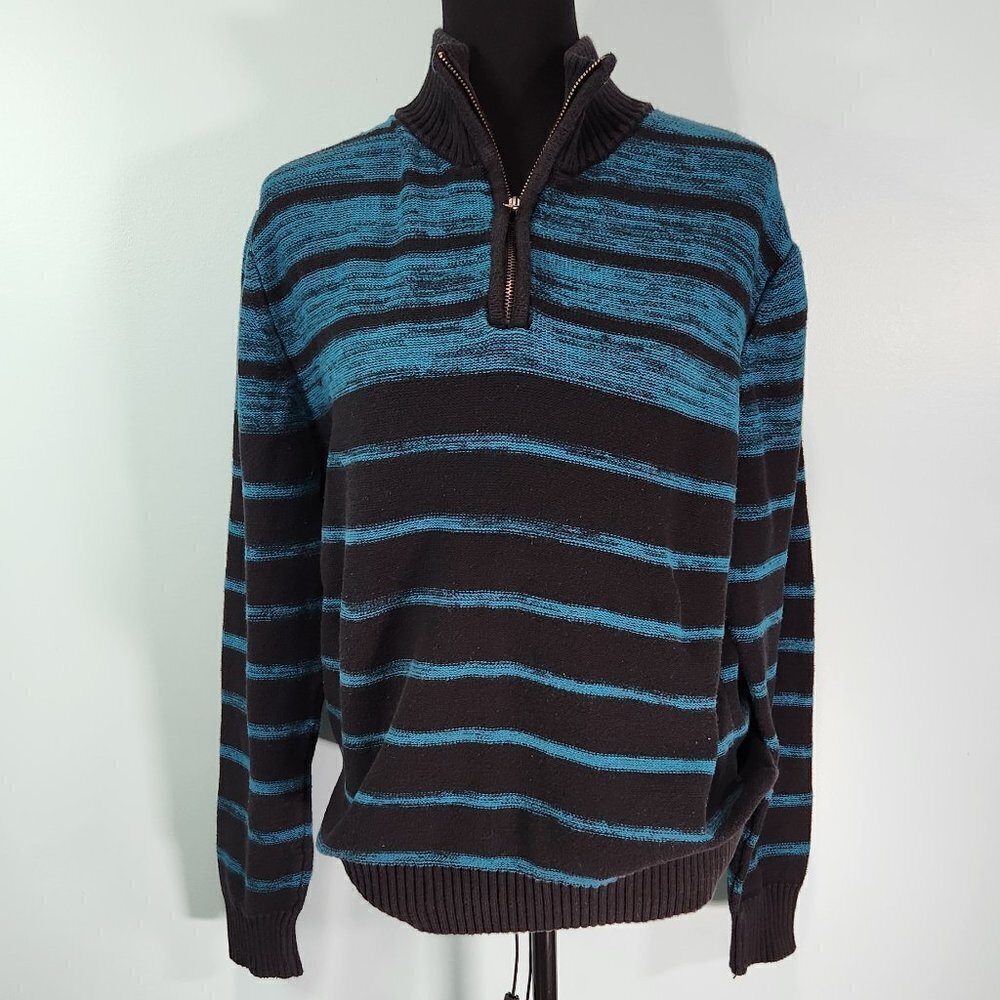 Carbon Men's Sweater, Quarter Zip Pullover, Sz Large Teal/Black
Lot F